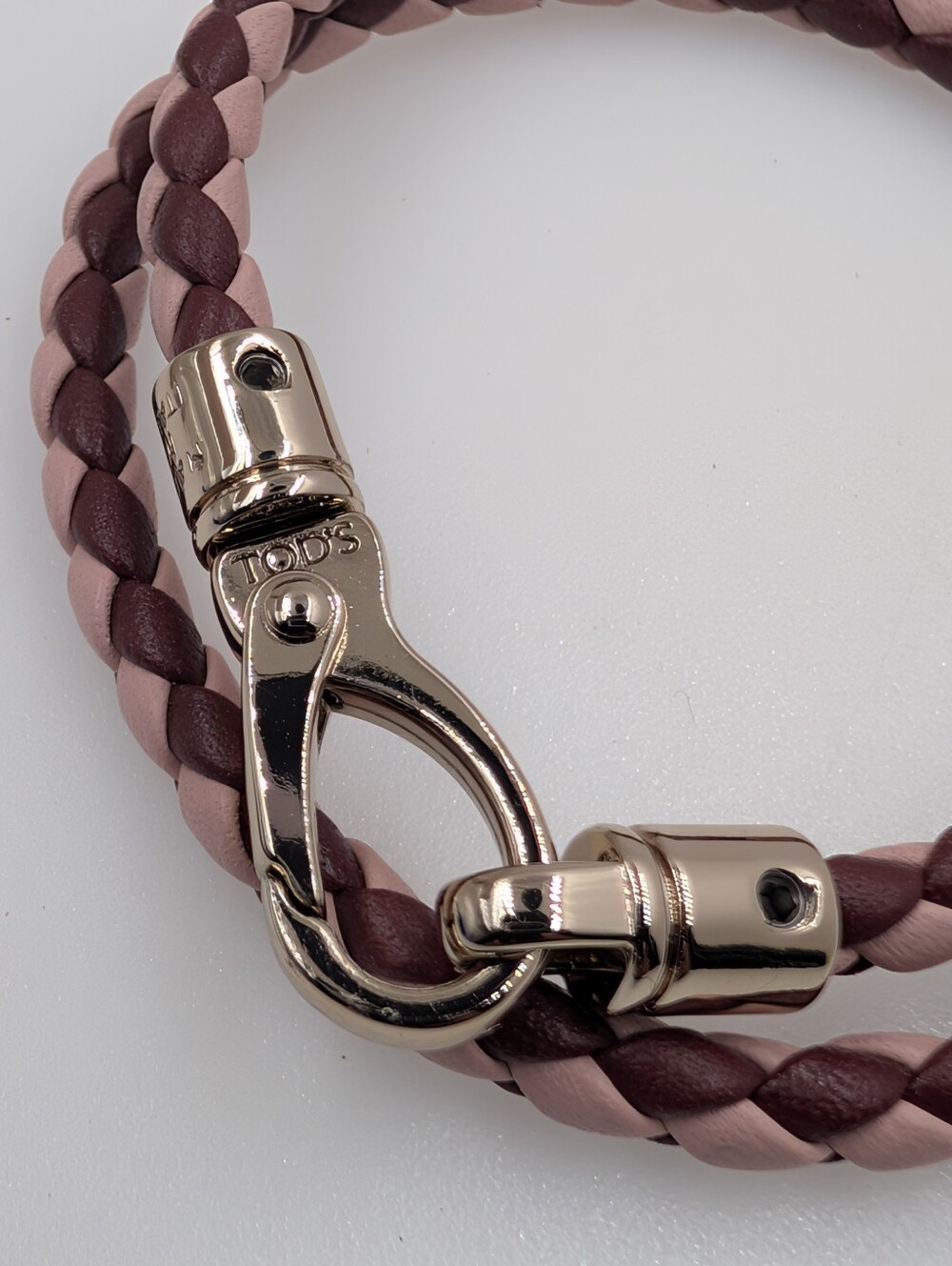 Tod's Italy Braided Leather Double Wrap Bracelet Blush Pink Burgundy 0214